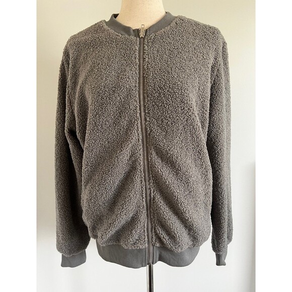 NWT MIROL Women's Sherpa Fleece Full Zip Fuzzy Grey Bomber Style Jacket Size M - Picture 2 of 11